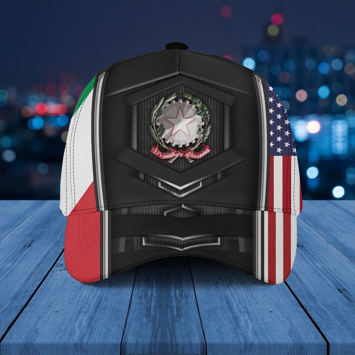 AIO Pride - Italy Coat Of Arms & American Flag Unisex Cap