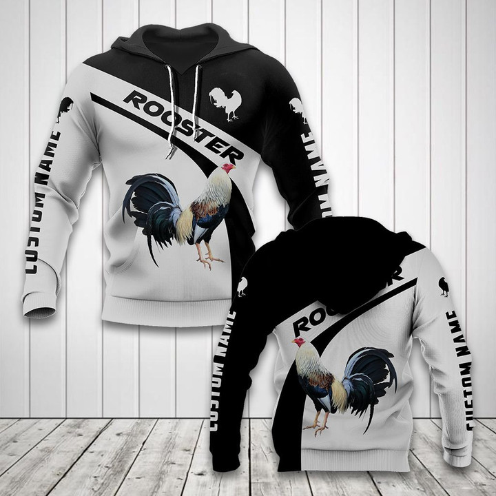 AIO Pride - Custom Name Rooster Black And White Unisex Adult Hoodies