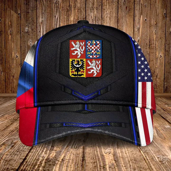 AIO Pride - Czech Republic Coat Of Arms & American Flag Unisex Cap