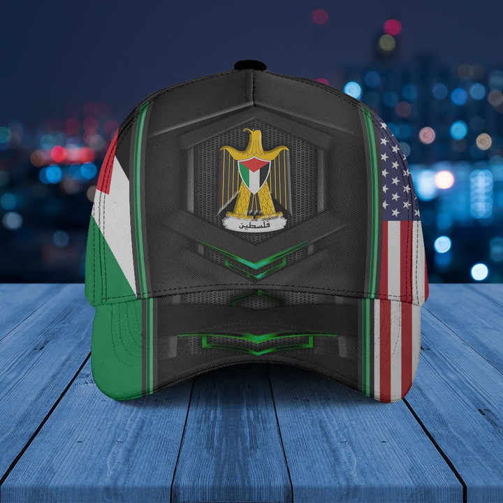 AIO Pride - Palestine Coat Of Arms & American Flag Unisex Cap