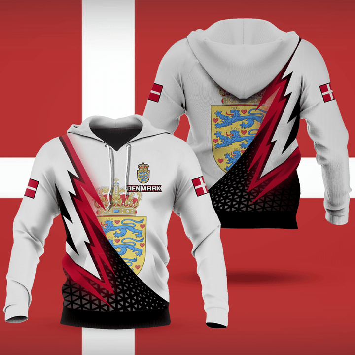 AIO Pride - Customize Lightning Pattern And Coat Of Arms Denmark Unisex Adult Hoodie