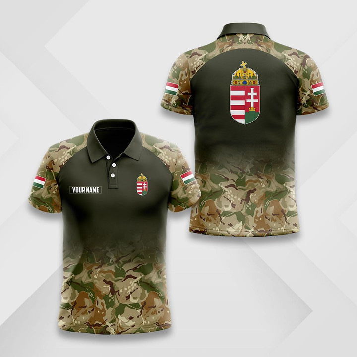 AIO Pride - Custom Name Hungary Coat Of Arms Camo Flag Unisex Adult Shirts