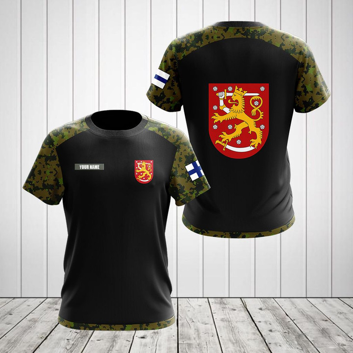 AIO Pride - Custom Name Finland Coat Of Arms Flag Camo Unisex Adult Shirts