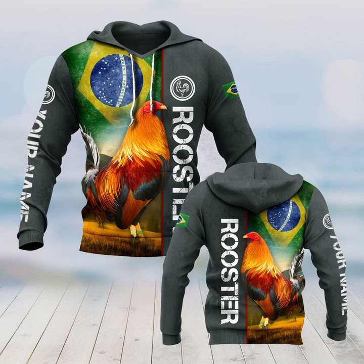 AIO Pride - Custom Name Brazil Rooster Unisex Adult Hoodies