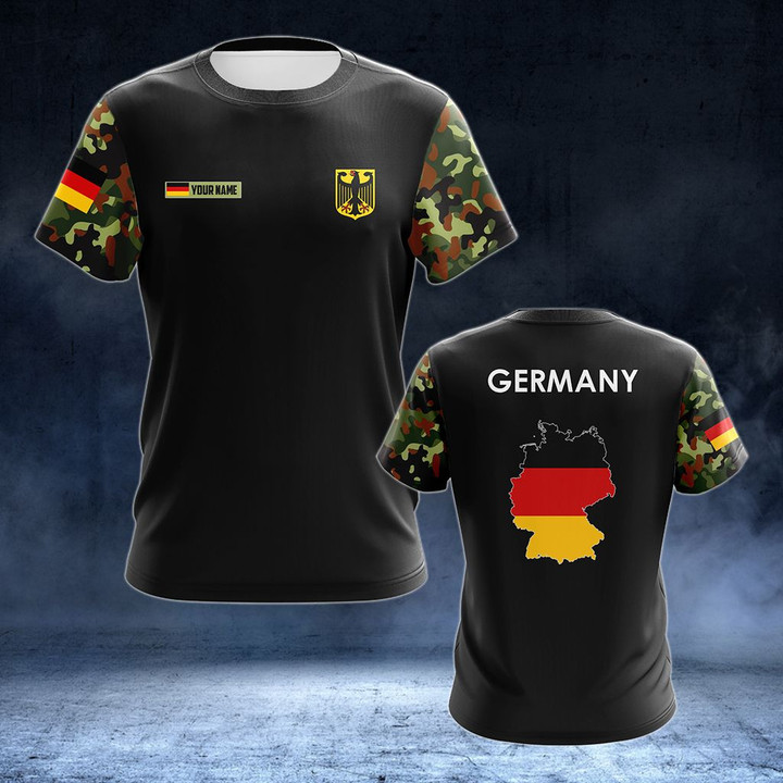AIO Pride - Custom Name Germany Flag Map Camo Unisex Adult Shirts