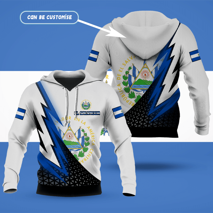 AIO Pride - Customize Lightning Pattern And Coat Of Arms El Salvador Unisex Adult Hoodie