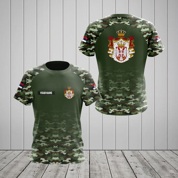 AIO Pride - Custom Name Serbia Coat Of Arms Camo Flag Unisex Adult Shirts