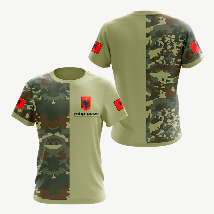 AIO Pride - Custom Name Albania Coat Of Arms Half Camo Design Unisex Adult Shirts