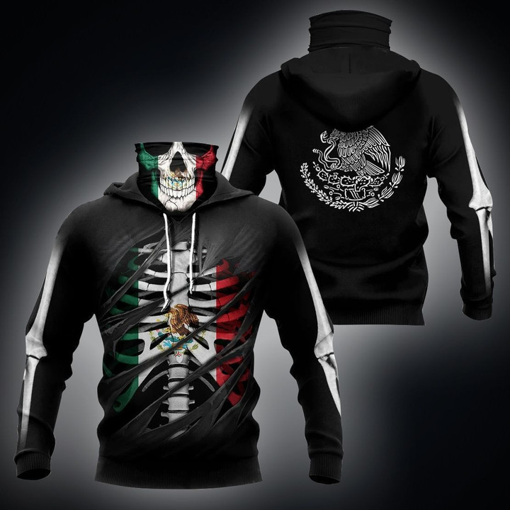 AIO Pride - Mexico Coat Of Arms Skeleton Unisex Adult Neck Gaiter Hoodie
