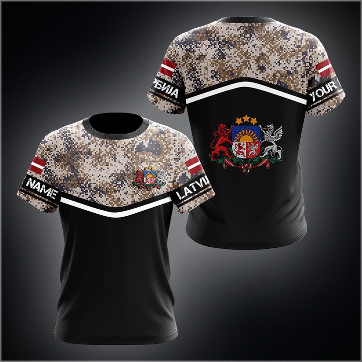 AIO Pride - Custom Name Latvija Camo Unisex Adult Shirts