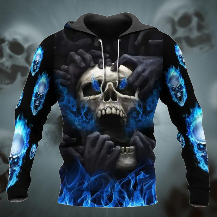 AIO Pride - Skull Blue Fire 3D Unisex Adult Hoodies