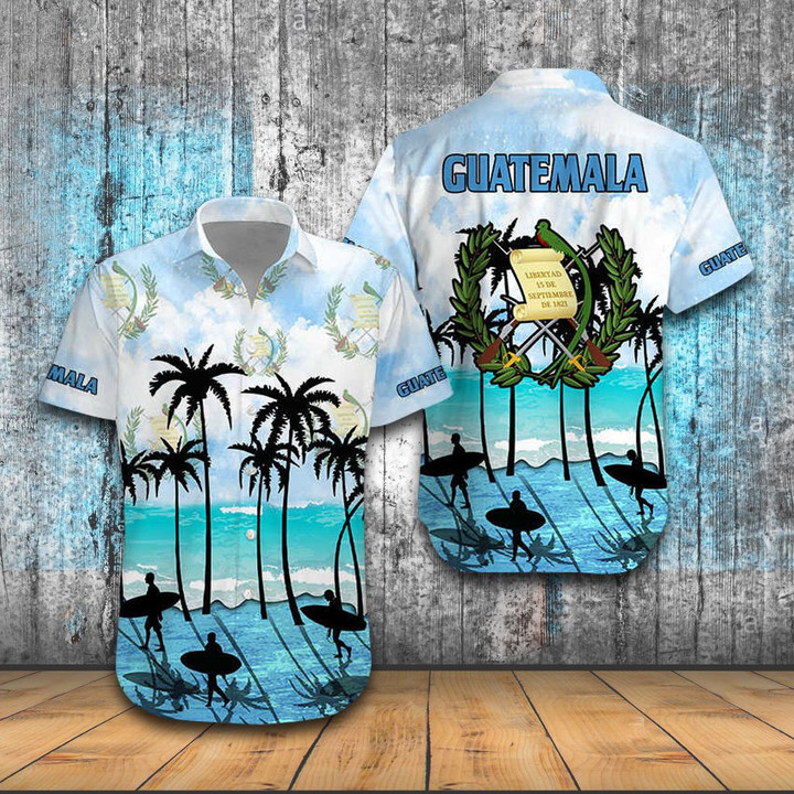 AIO Pride - Guatemala Coat Of Arms Coconut Trees Hawaiian Shirt