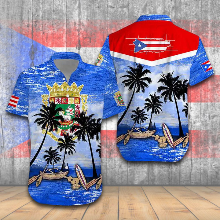 AIO Pride - Puerto Rico Coat Of Arms Flag Map Coconut Hawaiian Shirt