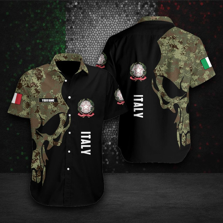 AIO Pride - Custom Name Italy Skull Camo Hawaiian Shirt