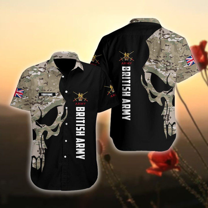 AIO Pride - Custom Name United Kingdom Coat Of Arms Skull Camo Hawaiian Shirt