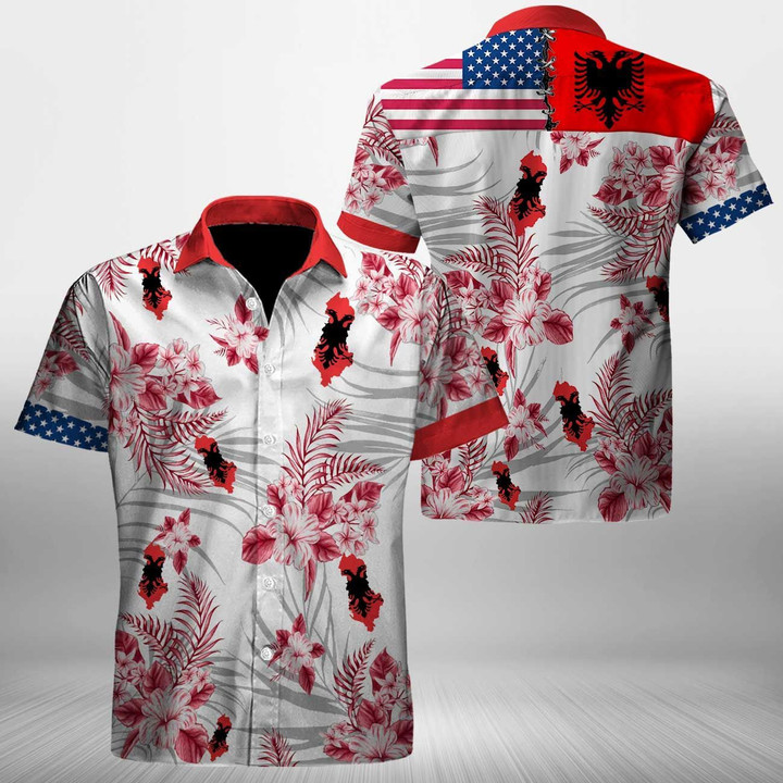 AIO Pride - Albania Map & American Flag Hawaiian Shirt