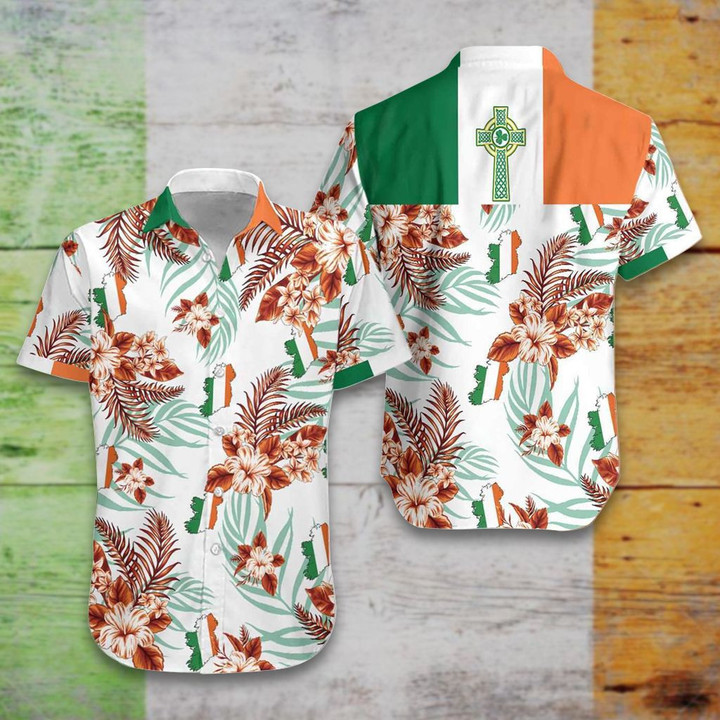 AIO Pride - Ireland Flag Map Cross Hawaiian Shirt