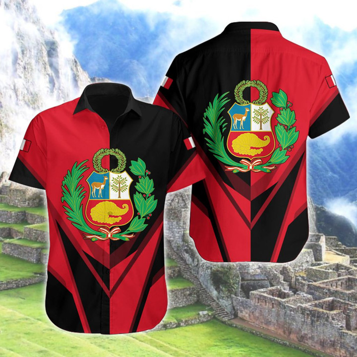AIO Pride - Peru Coat Of Arms Red - Black Hawaiian Shirt