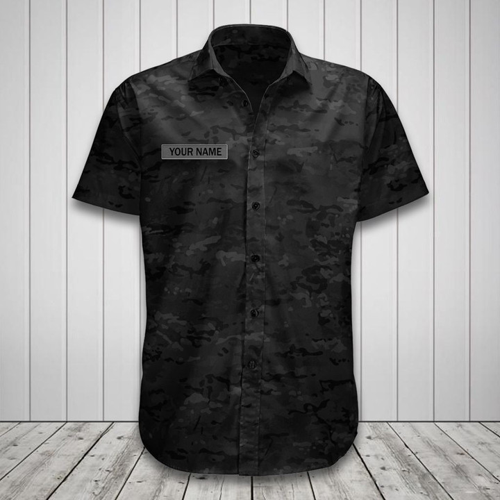 AIO Pride - Custom Name Black Camo Hawaiian Shirt