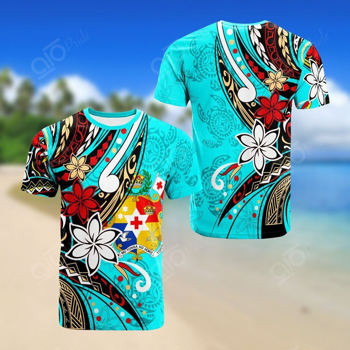 AIO Pride - Tonga Tribal Flower Turtles Blue Unisex Adult T-shirt