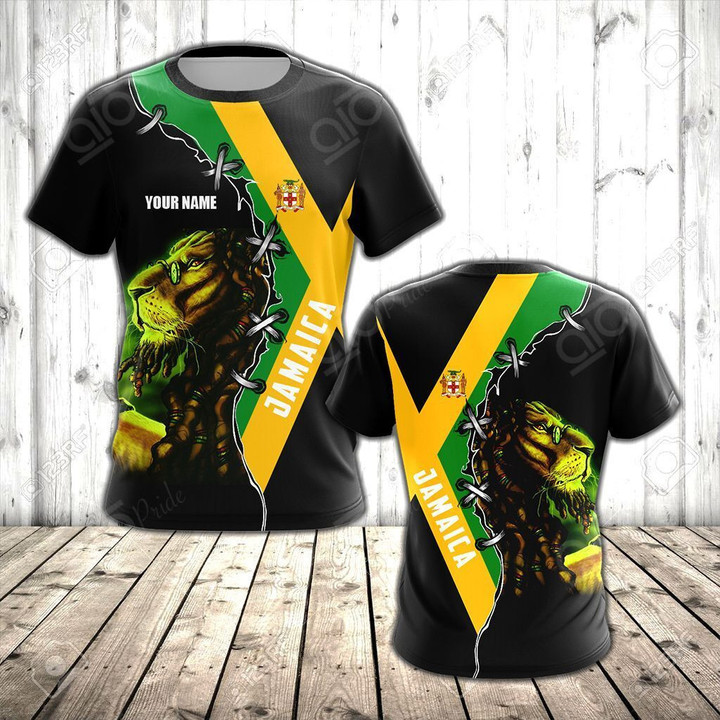 AIO Pride - Custom Name Jamaica's Lion  Unisex Adult T-shirt