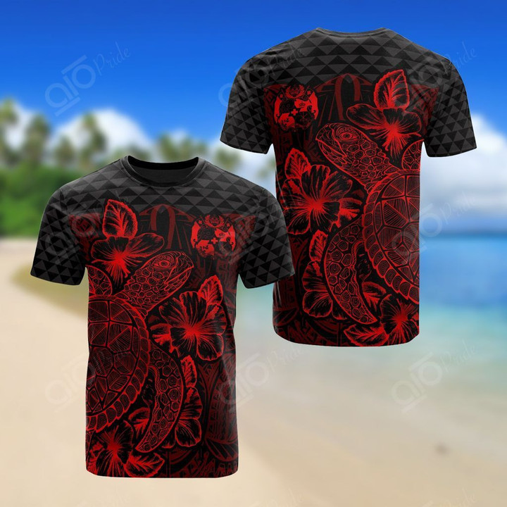 AIO Pride - Tonga Polynesian Turtle Hibiscus Red Unisex Adult T-shirt
