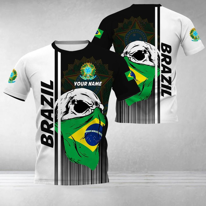 AIO Pride - Customize Brazil Coat Of Arms & Special Skull Unisex Adult T-shirt