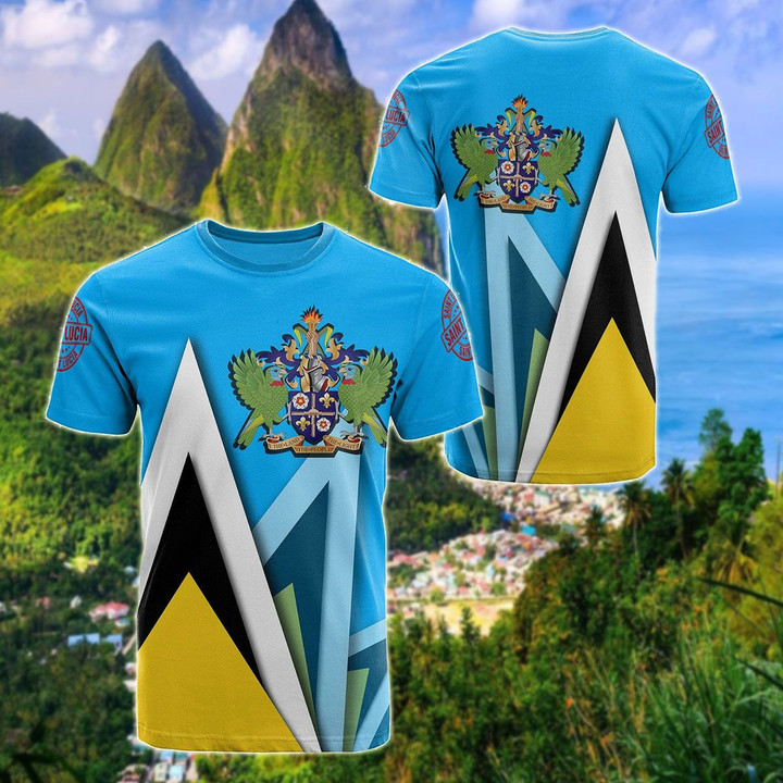 AIO Pride - Saint Lucia Flag With Coat Of Arms Unisex Adult T-shirt
