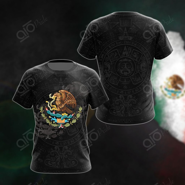 AIO Pride - Mexico Coat Of Arms Aztec Calendar Unisex Adult T-shirt