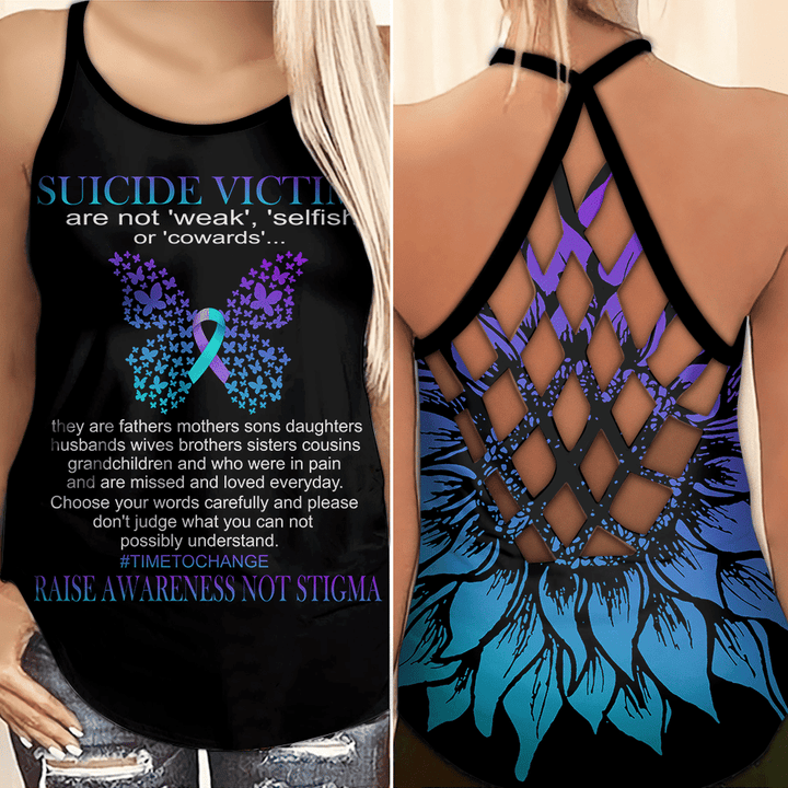 AIO Pride - Butterfly Suicide Awarenes Criss-Cross Back Tank Top