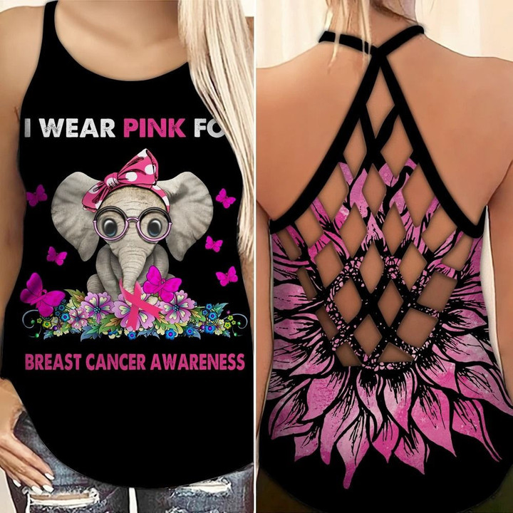 AIO Pride - Breast Cancer Awareness I Wear Pink Criss-Cross Back Tank Top