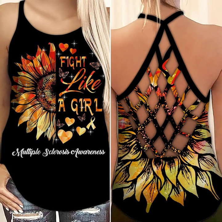 AIO Pride - Multiple Sclerosis Fight Like A Girl Criss-Cross Back Tank Top