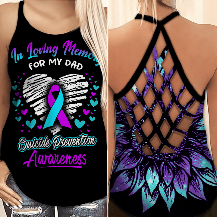 AIO Pride - Suicide Awareness In Loving Memory For My Dad Criss-Cross Back Tank Top