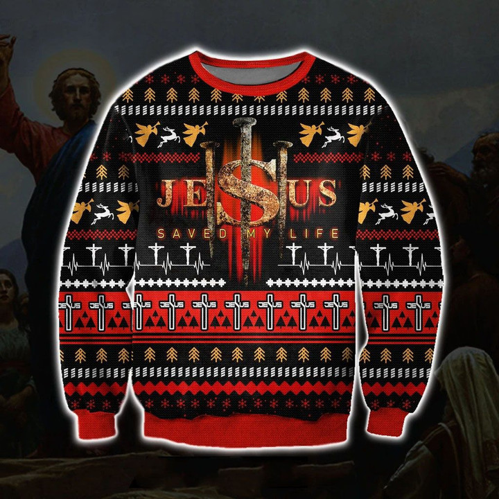 AIO Pride - Jesus Saved My Life Ugly Christmas Sweatshirt