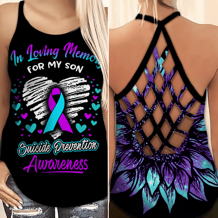 AIO Pride - Suicide Awareness In Loving Memory For My Son Criss-Cross Back Tank Top