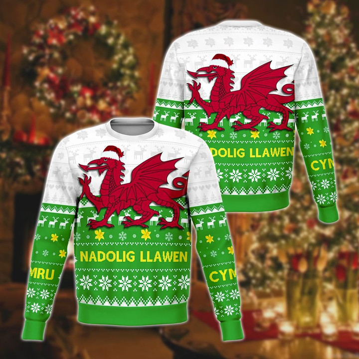 AIO Pride - Wales Nadolig Llawen Welsh Dragon Sweatshirt