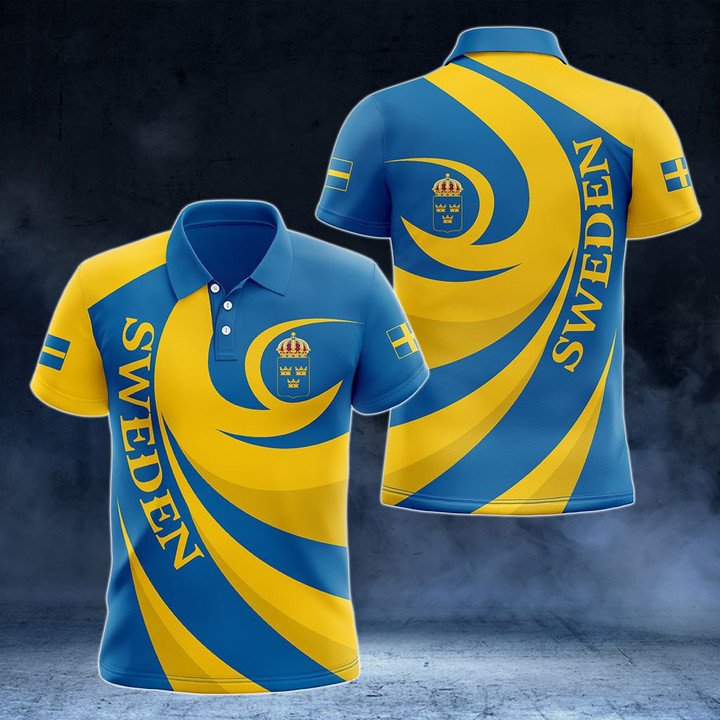 AIO Pride - Sweden Coat Of Arms - Whirlpool Style Unisex Adult Polo Shirt