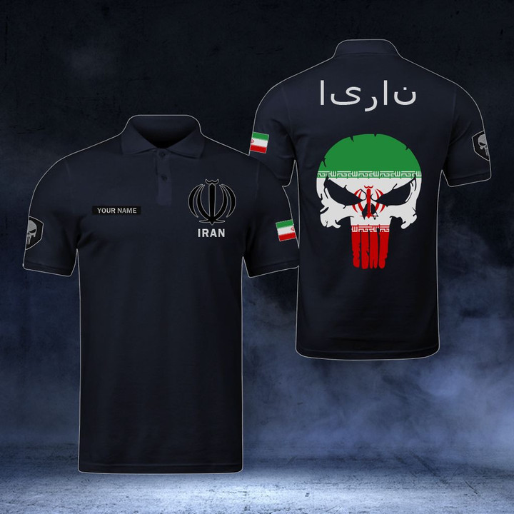 AIO Pride - Customize Iran Coat Of Arms - Flag Skull Polo Shirt
