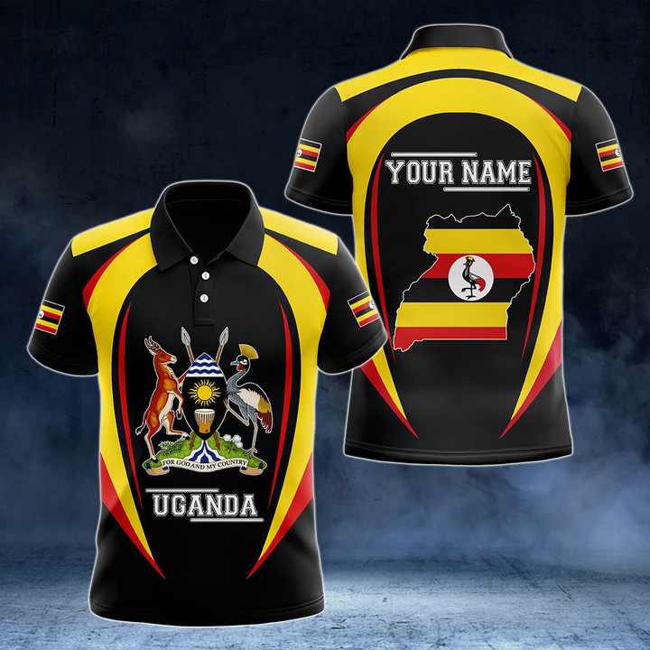 AIO Pride - Customize Uganda Map & Coat Of Arms Unisex Adult Polo Shirt