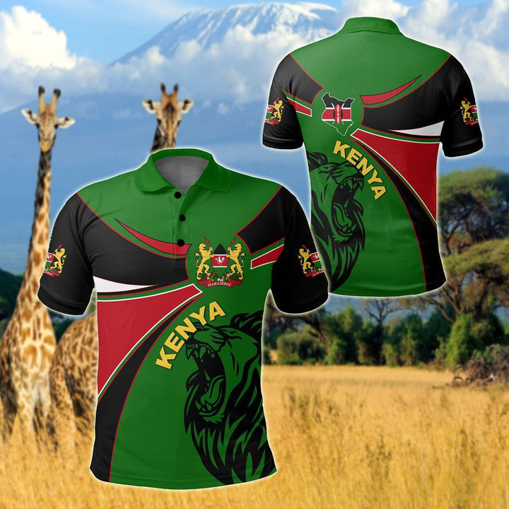 AIO Pride - Kenya Round Coat Of Arms Lion Unisex Adult Polo Shirt