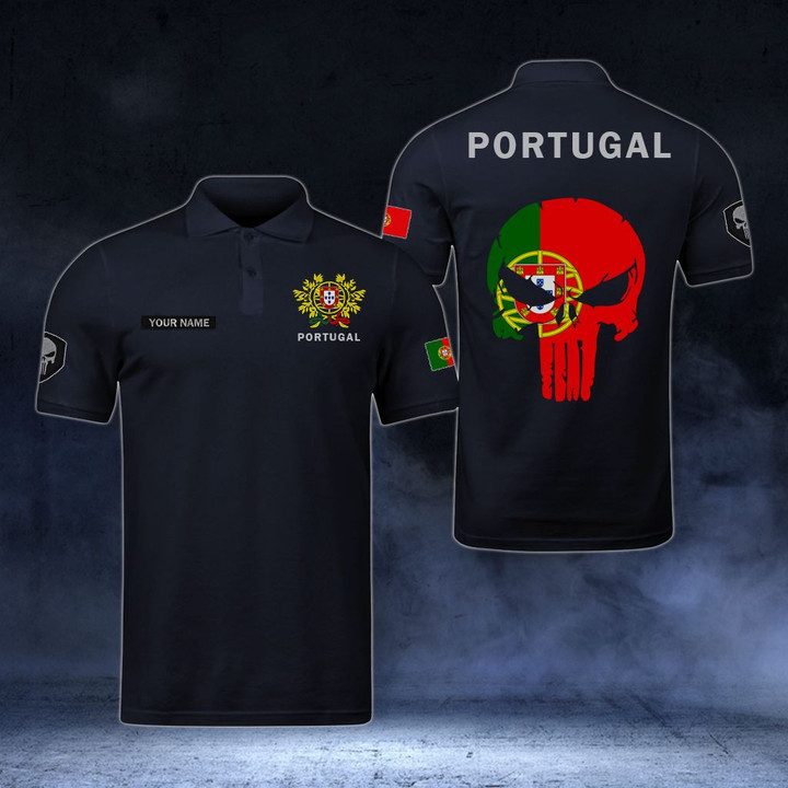 AIO Pride - Customize Portugal Coat Of Arms - Flag Skull Polo Shirt