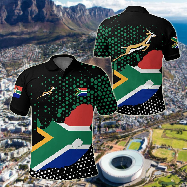 AIO Pride - South Africa Map Flag Springbok Unisex Adult Polo Shirt
