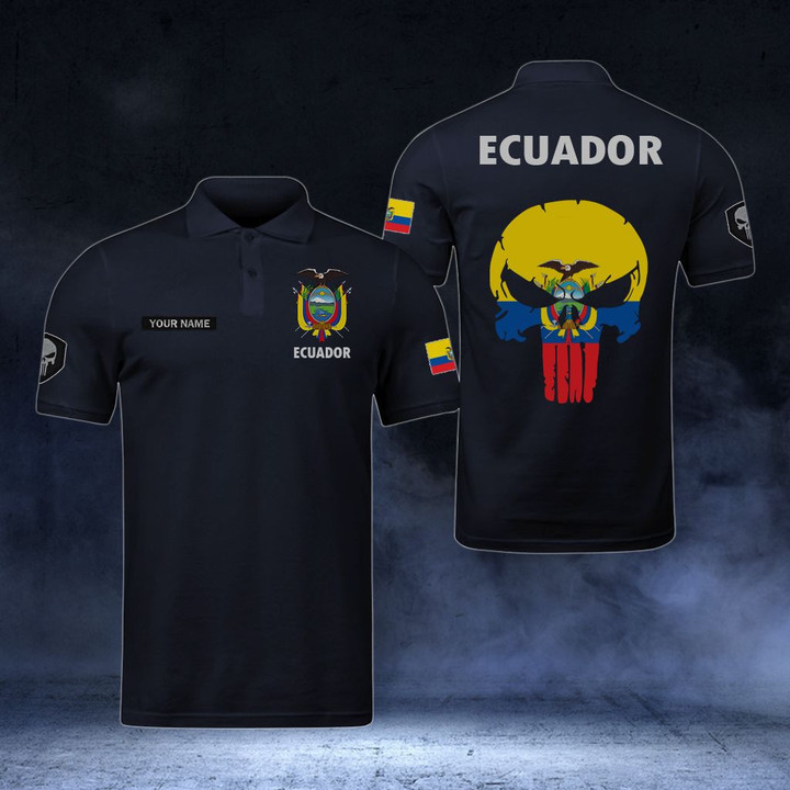 AIO Pride - Customize Ecuador Coat Of Arms - Flag Skull Polo Shirt