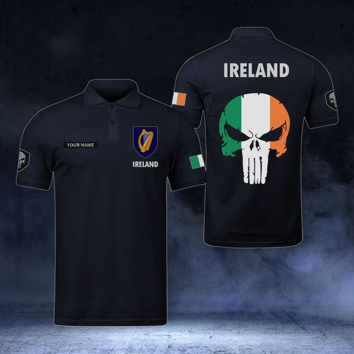 AIO Pride - Customize Ireland Coat Of Arms - Flag Skull Polo Shirt
