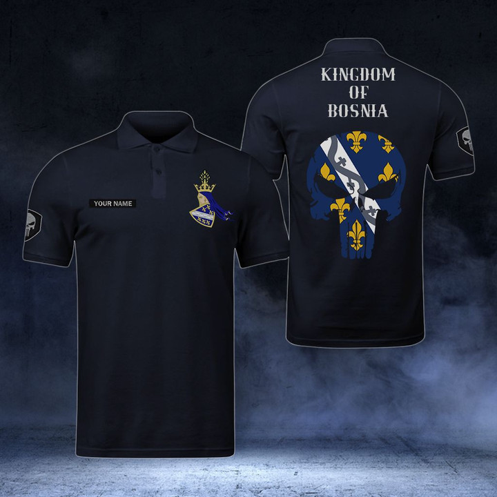 AIO Pride - Customize Kingdom Of Bosnia - Flag Skull Polo Shirt
