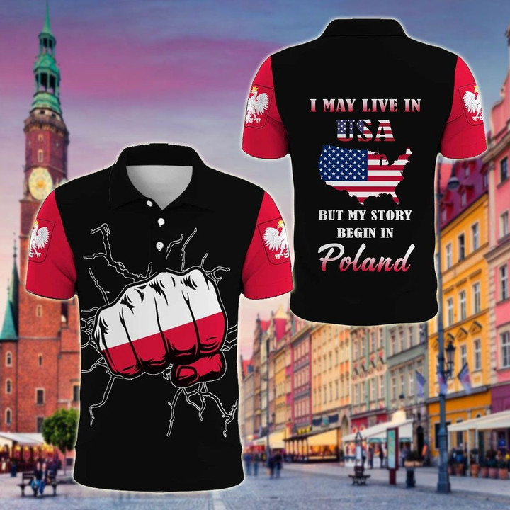 AIO Pride - I May Live In USA But My Story Begin In Poland Unisex Adult Polo Shirt