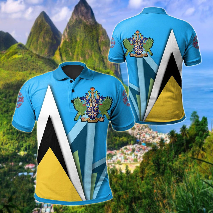 AIO Pride - Saint Lucia Flag With Coat Of Arms Unisex Adult Polo Shirt