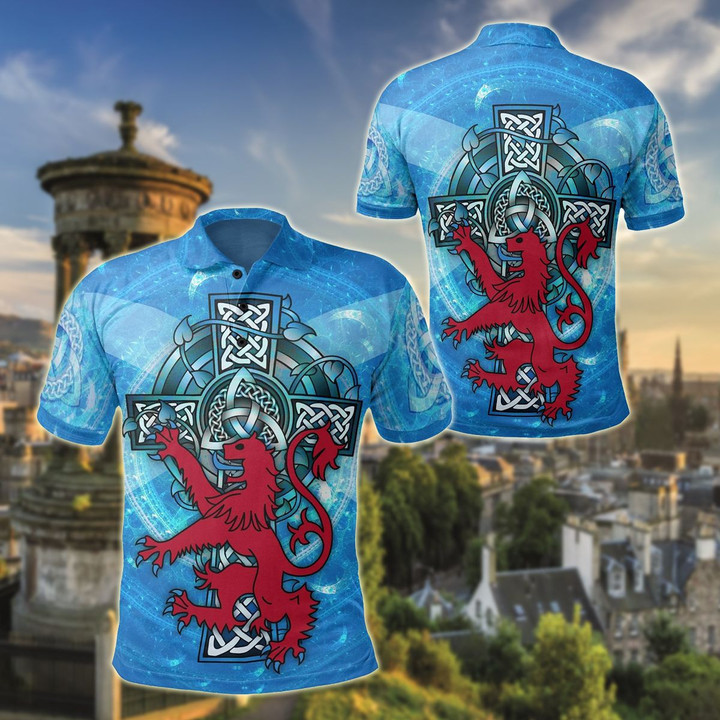 AIO Pride - Scotland Celtic - Scottish Lion With Celtic Cross Unisex Adult Polo Shirt