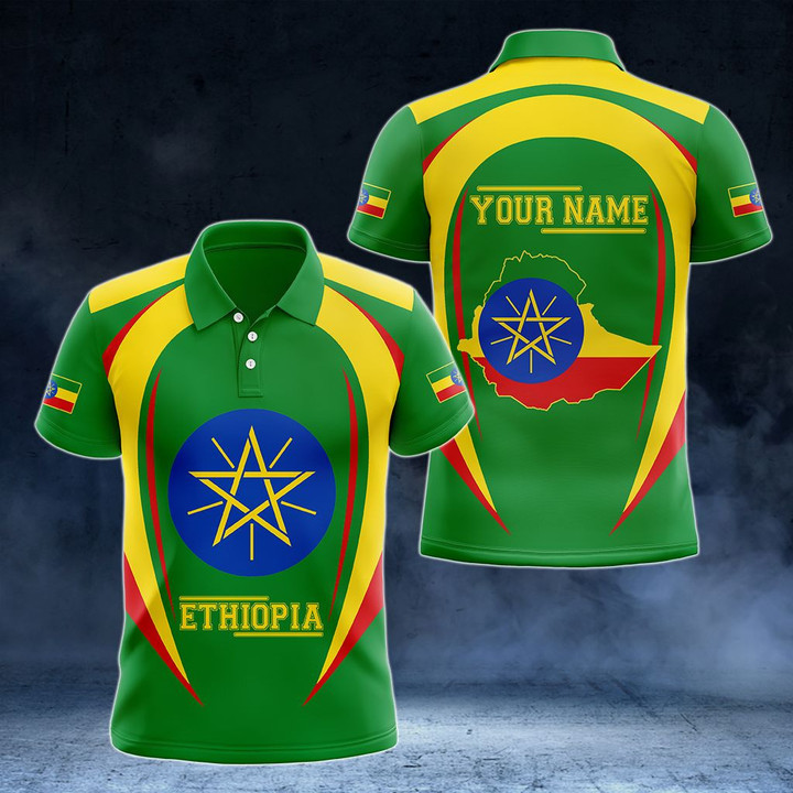 AIO Pride - Customize Ethiopia Map & Coat Of Arms Unisex Adult Polo Shirt