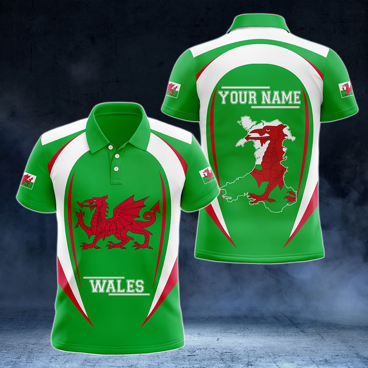 AIO Pride - Customize Wales Map & Coat Of Arms Unisex Adult Polo Shirt